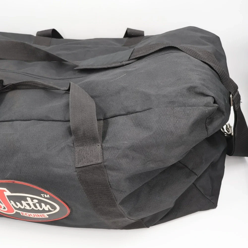 Justin Equine Duffel Bag Large Black Canvas Western Travel Logo